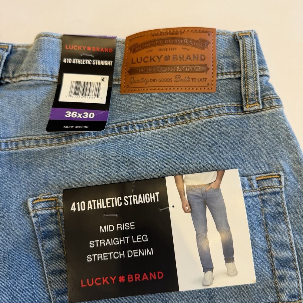 Lucky Brand 410 Athletic Straight Jeans Men's 36x30 Light Blue Denim (A0134) NWT - Picture 7 of 8